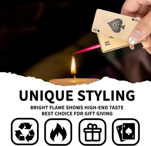 Cool Metal Poker Ace Cards Lighters Refillable, Novelty Vintage Dazzling & Ultra-Cool Lighter, Unique Gifts for Men Gifts Candles BBQ Camping (No Butane Fuel) (08#) in Saudi Arabia
