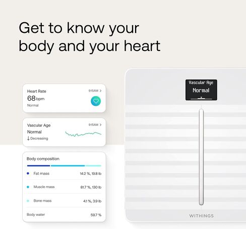 ويذينغز Body Comp - مقياس لوزن الجسم وتحليل كامل للجسم، واي فاي وبلوتوث، مقياس وزن الطفل، مقياس رقمي، الدهون الحشوية الدقيقة، صحة القلب، موازين متوافقة مع Apple، FSA/HSA in Kuwait