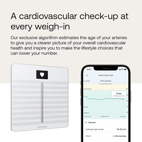 ويذينغز Body Comp - مقياس لوزن الجسم وتحليل كامل للجسم، واي فاي وبلوتوث، مقياس وزن الطفل، مقياس رقمي، الدهون الحشوية الدقيقة، صحة القلب، موازين متوافقة مع Apple، FSA/HSA in Kuwait