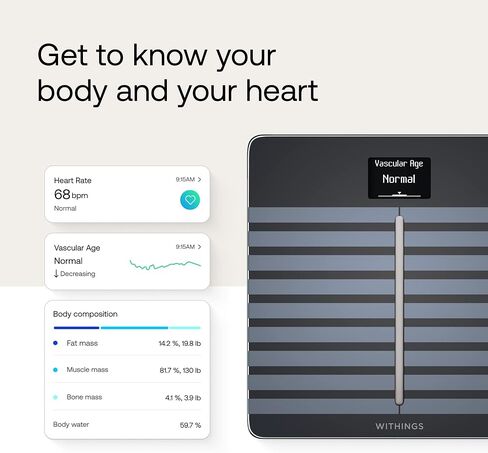 ويذينغز Body Comp - مقياس لوزن الجسم وتحليل كامل للجسم، واي فاي وبلوتوث، مقياس وزن الطفل، مقياس رقمي، الدهون الحشوية الدقيقة، صحة القلب، موازين متوافقة مع Apple، FSA/HSA in Kuwait