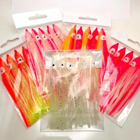 St. Pete 4"/10cm Glow Soft Plastic Octopus Squid Skirt Fishing Lures Hoochies Trolling Jigging Saltwater Freshwater Lure Set for Bass Salmon Trout Fluke Sets of 25 or 50 in Saudi Arabia