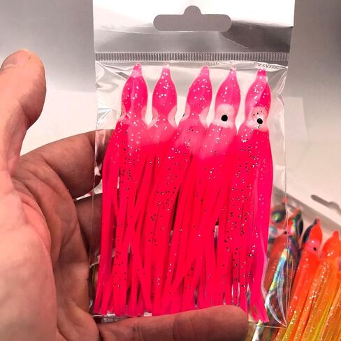 St. Pete 4"/10cm Glow Soft Plastic Octopus Squid Skirt Fishing Lures Hoochies Trolling Jigging Saltwater Freshwater Lure Set for Bass Salmon Trout Fluke Sets of 25 or 50 in Saudi Arabia