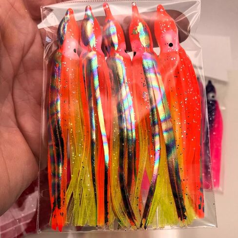 St. Pete 4"/10cm Glow Soft Plastic Octopus Squid Skirt Fishing Lures Hoochies Trolling Jigging Saltwater Freshwater Lure Set for Bass Salmon Trout Fluke Sets of 25 or 50 in Saudi Arabia