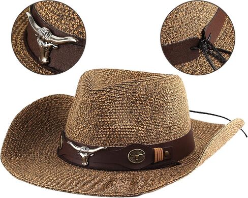 Men Cowboy Straw Hat Wide Brim Fedora Panama Straw Bucket Hat UV Protection Vacation Cap Foldable Beach Western Hat in Saudi Arabia