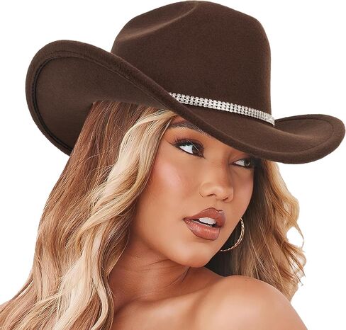 Classic-Rodeo Felt-Cowgirl-Hat for Women Bling-Rhinestone Western-Cowboy-Hat Sparkly-Disco-Party Outfits Medium/Large in Saudi Arabia