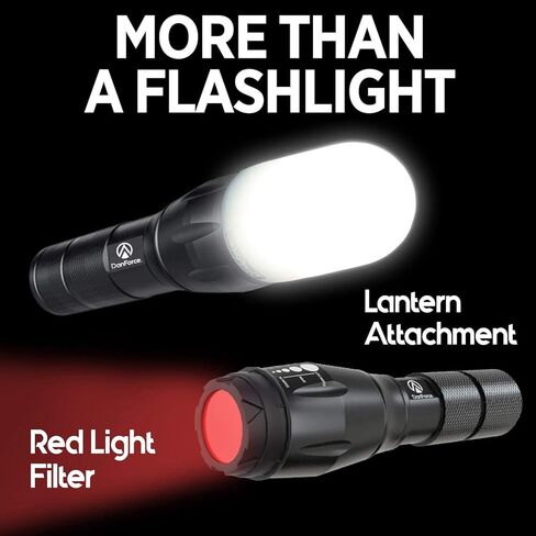 حزمة المصابيح الكاشفة التكتيكية القابلة لإعادة الشحن من DanForce LED. مصباح جيب صغير صغير + ضوء فلاش شديد التحمل، مصباح كشاف فانوس، فلتر أحمر وحافظة. شعلة عالية اللومن لـ: EDC، الطوارئ، التخييم، الشرطة in Kuwait