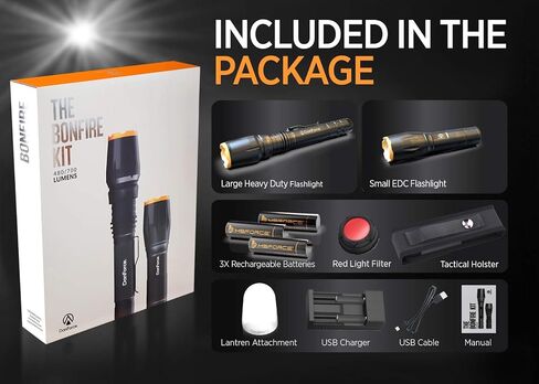 حزمة المصابيح الكاشفة التكتيكية القابلة لإعادة الشحن من DanForce LED. مصباح جيب صغير صغير + ضوء فلاش شديد التحمل، مصباح كشاف فانوس، فلتر أحمر وحافظة. شعلة عالية اللومن لـ: EDC، الطوارئ، التخييم، الشرطة in Kuwait