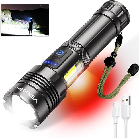 YIDOUZHH Rechargeable Flashlights High Lumens, 100000 Lumen Super Bright XHP70 Powerful Led Tactical Flashlight, Brightest High Powered Flash Light, Emergency Handheld Flashlight for Camping in Saudi Arabia