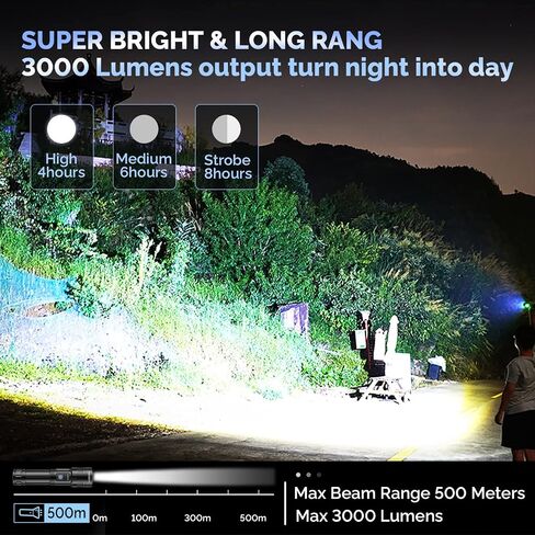 YIDOUZHH Rechargeable Flashlights High Lumens, 100000 Lumen Super Bright XHP70 Powerful Led Tactical Flashlight, Brightest High Powered Flash Light, Emergency Handheld Flashlight for Camping in Saudi Arabia