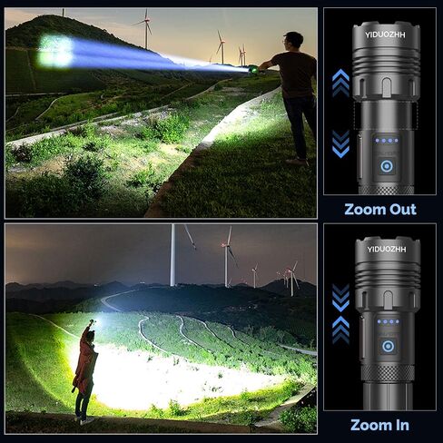 YIDOUZHH Rechargeable Flashlights High Lumens, 100000 Lumen Super Bright XHP70 Powerful Led Tactical Flashlight, Brightest High Powered Flash Light, Emergency Handheld Flashlight for Camping in Saudi Arabia