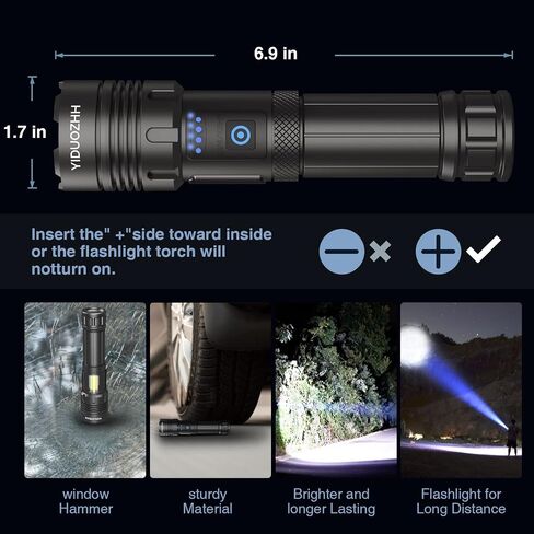 YIDOUZHH Rechargeable Flashlights High Lumens, 100000 Lumen Super Bright XHP70 Powerful Led Tactical Flashlight, Brightest High Powered Flash Light, Emergency Handheld Flashlight for Camping in Saudi Arabia