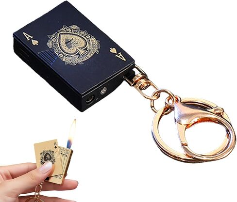 Playing Card Lighter Creative Pendant Keychain Lighter Mini Torch Lighter Metal Playing Card Cool Lighter Refillable Butane Gas Lighter for Outdoor Indoor Camping (Butane Not Included)-Black in Saudi Arabia
