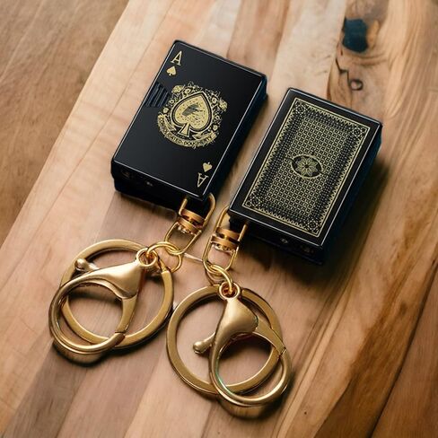 Playing Card Lighter Creative Pendant Keychain Lighter Mini Torch Lighter Metal Playing Card Cool Lighter Refillable Butane Gas Lighter for Outdoor Indoor Camping (Butane Not Included)-Black in Saudi Arabia