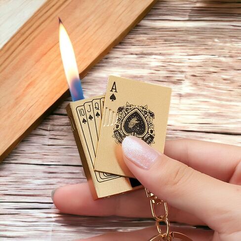 Playing Card Lighter Creative Pendant Keychain Lighter Mini Torch Lighter Metal Playing Card Cool Lighter Refillable Butane Gas Lighter for Outdoor Indoor Camping (Butane Not Included)-Black in Saudi Arabia