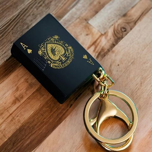 Playing Card Lighter Creative Pendant Keychain Lighter Mini Torch Lighter Metal Playing Card Cool Lighter Refillable Butane Gas Lighter for Outdoor Indoor Camping (Butane Not Included)-Black in Saudi Arabia