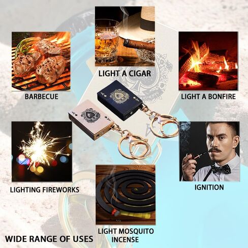Playing Card Lighter Creative Pendant Keychain Lighter Mini Torch Lighter Metal Playing Card Cool Lighter Refillable Butane Gas Lighter for Outdoor Indoor Camping (Butane Not Included)-Black in Saudi Arabia