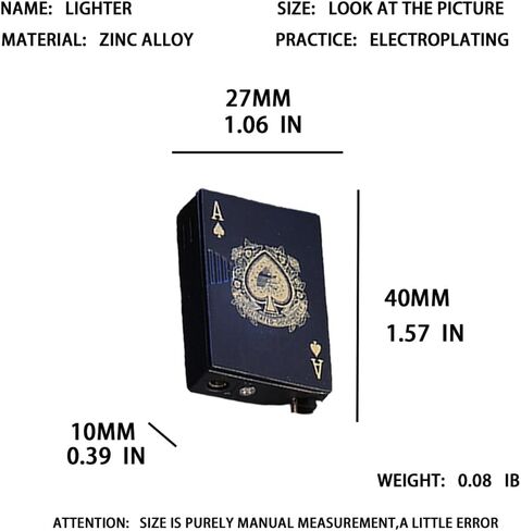 Playing Card Lighter Creative Pendant Keychain Lighter Mini Torch Lighter Metal Playing Card Cool Lighter Refillable Butane Gas Lighter for Outdoor Indoor Camping (Butane Not Included)-Black in Saudi Arabia