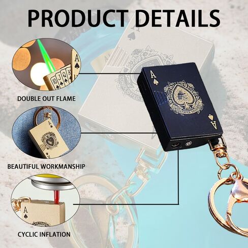 Playing Card Lighter Creative Pendant Keychain Lighter Mini Torch Lighter Metal Playing Card Cool Lighter Refillable Butane Gas Lighter for Outdoor Indoor Camping (Butane Not Included)-Black in Saudi Arabia