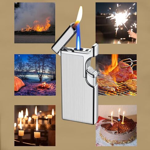 Butane Lighter Cool Lighters Dual Flame Lighter Windproof Lighter Cool Inflatable Blue Flame Candle Kitchen Barbecue Men's Camping Gifts (Without Butane) in Saudi Arabia