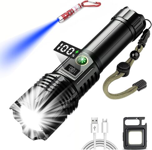 Flashlights Rechargeable High Lumens, Ultra Powerful LED 250000 Lumens Super Bright Tactical Flashlight High Power Handheld Flash Light Waterproof Zoomable 5 Modes for Camping, Emergency, Home in Kuwait