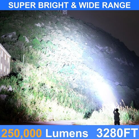 Flashlights Rechargeable High Lumens, Ultra Powerful LED 250000 Lumens Super Bright Tactical Flashlight High Power Handheld Flash Light Waterproof Zoomable 5 Modes for Camping, Emergency, Home in Kuwait
