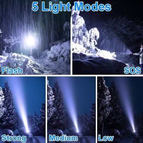Flashlights Rechargeable High Lumens, Ultra Powerful LED 250000 Lumens Super Bright Tactical Flashlight High Power Handheld Flash Light Waterproof Zoomable 5 Modes for Camping, Emergency, Home in Kuwait