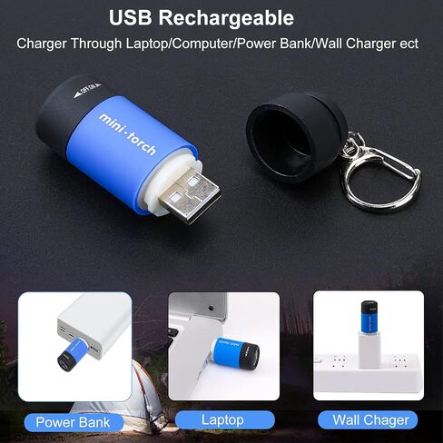 مصابيح يدوية صغيرة بسلسلة مفاتيح قابلة لإعادة الشحن عبر USB، مشاعل LED صغيرة ملونة للأطفال/الكبار للتخييم والمشي لمسافات طويلة، مصابيح جيب مقاومة للماء لحقيبة الظهر/الحزام، (3 عبوات) in Kuwait
