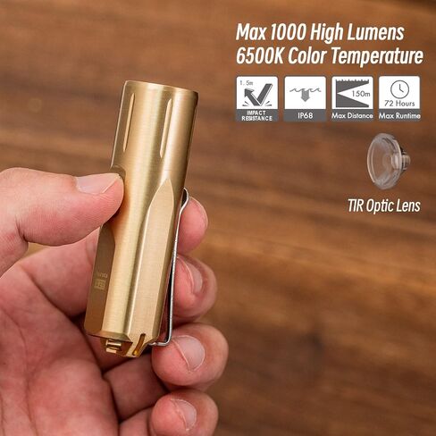 RovyVon Aurora A29 مصباح يدوي EDC نحاسي 1000 لومن عالي، مصباح يدوي بسلسلة مفاتيح قابلة لإعادة الشحن USB صغير مع ضوء القمر/الذاكرة 7 أوضاع، IP68، رائع للاستخدام اليومي/في الهواء الطلق/تقديم الهدايا in Saudi Arabia