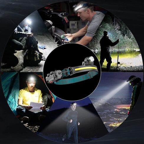 Headlamp Rechargeable, Headlamp Flashlight with Motion Sensor, 1000 Lumen 230° Wide Beam LED Headlamp, 6 Modes Black Y010-2PACK Y010-2 Y010-2 in Saudi Arabia