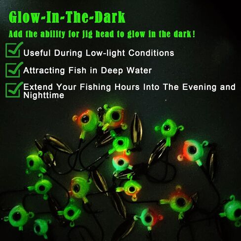 ZINC-TECH Crappie Jigs, Glow in Dark 3D Big Eyes Fishing Jig Head 1/8oz 1/16oz 1/32oz for Crappie Panfish Trout Perch Walleye in Saudi Arabia