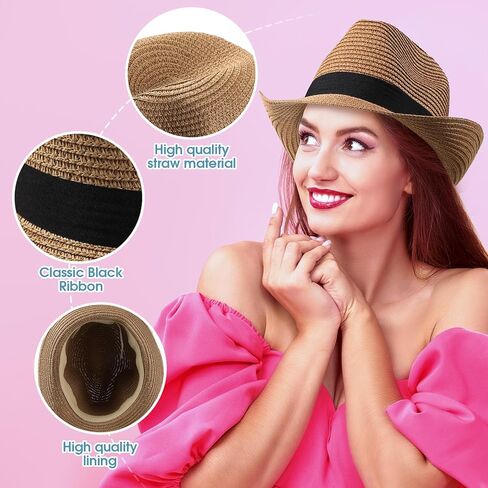 Sintege 12 قطعة قبعة صيفية للشمس للنساء والرجال قبعة من القش قابلة للطي من القش ذات حافة قصيرة بنما قبعة شاطئ بنما قابلة للتعبئة للسيدات والرجال لقضاء العطلات، كاكي بيج وأبيض in Kuwait