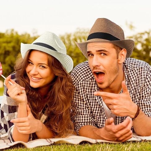 Sintege 12 قطعة قبعة صيفية للشمس للنساء والرجال قبعة من القش قابلة للطي من القش ذات حافة قصيرة بنما قبعة شاطئ بنما قابلة للتعبئة للسيدات والرجال لقضاء العطلات، كاكي بيج وأبيض in Kuwait