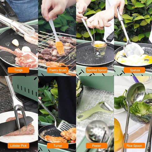 Camping Cooking Utensil Set 16 PCS Camp Kitchen Utensils Kit with Organizer Case Bag, Portable RV Camping Cooking Essentials Accessories for Cookouts Stainless Steel in Kuwait