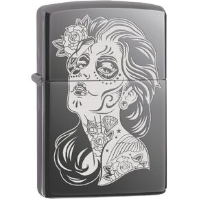 Zippo Lighter: Day of the Dead Girl, Engraved - Black Ice 77667