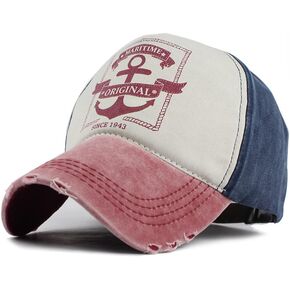 Vintage Baseball Cap Washed Denim Fashion Anchor Pattern Outdoor Sun Hat for Men Women 100% Cotton