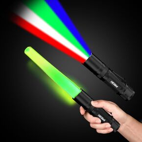 2 Pack 12 Inch Traffic Wand Flashlight, Multi-Color LED Traffic Control Wand with WRGB 4 Colors in 1, Signal Traffic Baton for Parking, Traffic Directing (Batteries Not Included)