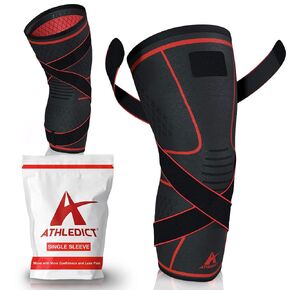 Knee Brace Compression Sleeve with Strap for Best Support & Pain Relief for Meniscus Tear, Arthritis, Running, Basketball, MCL, Jogging and Recovery for Men & Women (Black, Large)