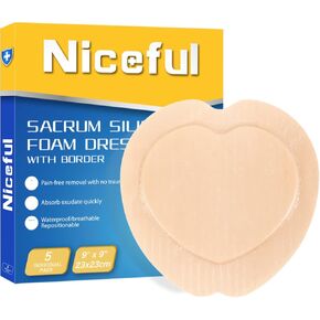 Sacral Foam Dressing 9"x9", HSA FSA Eligible, Sacral Silicone Foam Dressing with Border Bed Sore Bandages for Large Wound, 5 Pcs