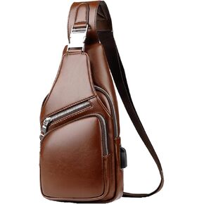 Hebetag Leather Sling Crossbody Bag Casual Daypack for Men Women