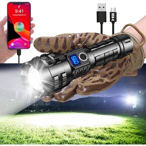 Worlds Brightest Flashlight 200000 lumens OLED Charging Display Best Rechargeable LED Spotlight USB-C Power Bank Holster