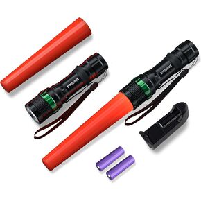 2 Pack Rechargeable Traffic Wand, 11 Inch LED Traffic Control Flashlight, Small Orange Safety Baton with 5 Flashing Modes, Air Marshaling Wand for Airport, Parking Directing
