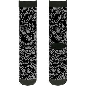 Buckle-Down Unisex-Adult's Socks Bandana/Skulls Black/Silver Crew, Multicolor