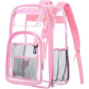Large Clear Backpack (Purple) Clear BookBag (Unisex) Backpack Heavy Duty PVC Backpack with Reinforced Strap for College Workplace,Airport Stadium Access. (BLACK)