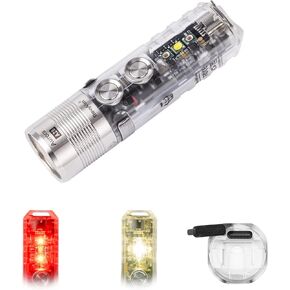 RovyVon A26 EDC Flashlight Rechargeable USB C Bright Pocket Flashlight High Lumens 6500K 850mAh Battery LED Keychain Light for EDC Carry, Hiking with Magnetic Clip (365nmU/Red/White Sidelights)