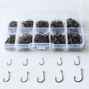 500PCS Fish Hooks, Strong Sharp Fishhook Carbon Steel Barbed Fishing Hooks Sea Fish Hooks with Barbs Size 3 4 5 6 7 8 9 10 11 12