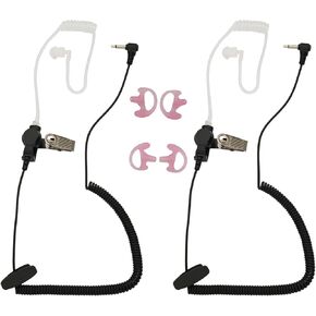 3.5mm Receiver/Listen ONLY Surveillance Acoustic Tube Earpiece Headset Shoulder with One Pair Medium Earmolds for Two-Way Radios, Transceivers and Radio Speaker Mics Microphone Jacks（2 Pack）