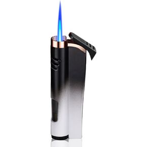 Butane Lighter with Viewing Window, Windproof Lighter, Refillable Butane Torch Lighter, Blue Flame Lighter,Unique Lighter for Men, BBQ Kitchen Outdoor Mini Lighter (No Gas) (Blue Powder)