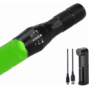LUXJUMPER Green LED Flashlight One Mode Long Range Light LED Flashlights Super Bright Tactical Flashlight with Zoomable Waterproof Handheld Light for Hunting Coyote Varmint Predator Rifle