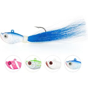 BLUEWING Bucktail Jig with High Carbon Steel Hook 2pcs Lead Head Jig Saltwater Fluke Lure Hair Jig for Bluefish, Bass Fishing, Size 0.5oz/1oz/2oz