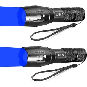 Blue Light Flashlight Single Mode Zoomable Blue LED Flashlight for Night Fishing Hunting, 2 Pack